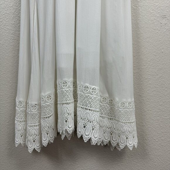NWT Old Navy Boho Gauzy Crochet Lace Tiered A-Line Halter Midi Dress White Med - Picture 15 of 16